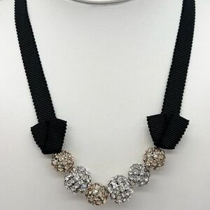 Swarovski Black Ribbon Necklace with Silver and Gold Beads